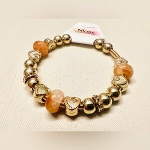 Nicole Bohemian Heart Bracelet - Peach & Gold-Toned